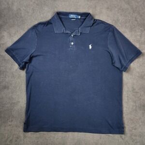 Polo Ralph Lauren Polo Shirt Men Large Navy Blue Classic Fit Short Sleeve Preppy